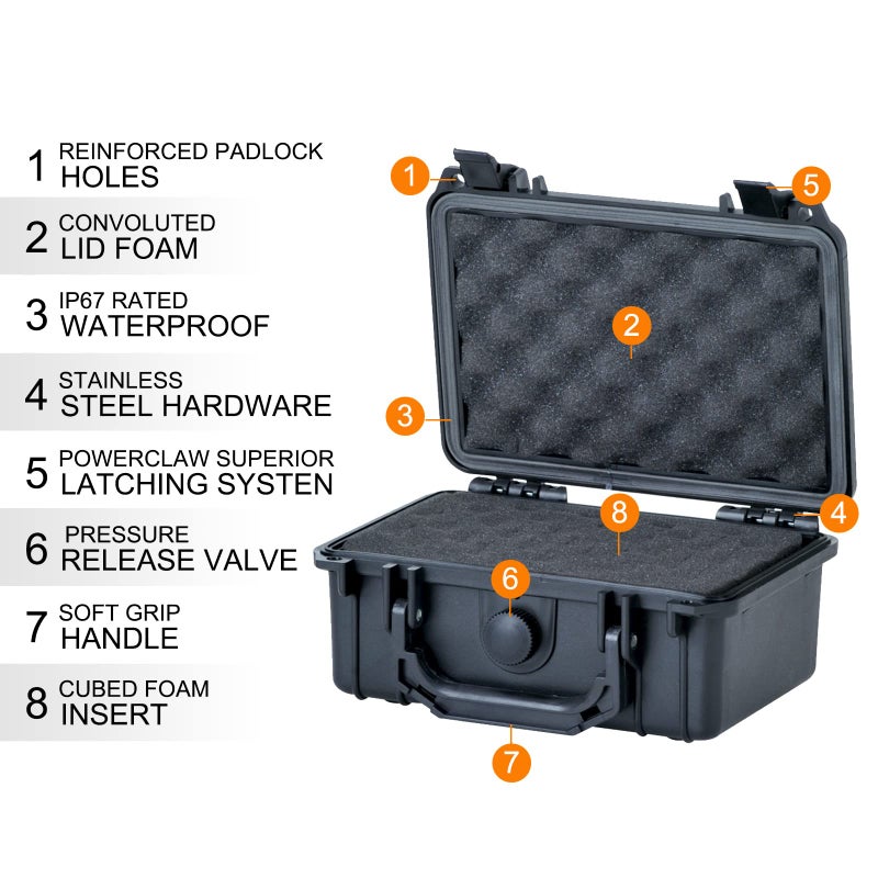 MEIJIA Portable All Weather IP67 Waterproof Protective Case, Hard Case,Camera Case With Customizable Foam,Fit Use of Drones, Cameras,Equipments (Black, 8.12x6.56x3.56inches) - Image 4